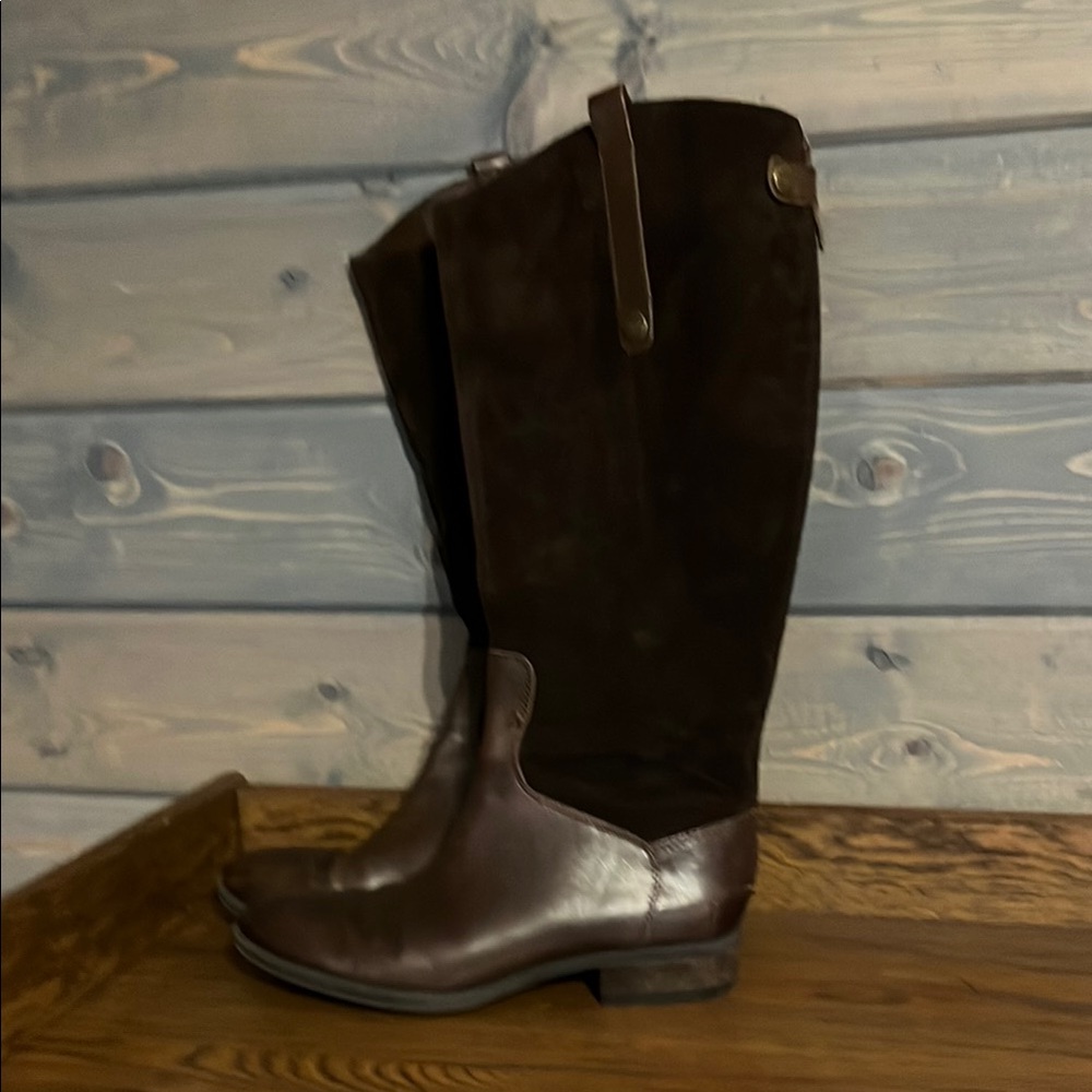 Sam Edelman Brown Heeled Boots with Distressed Leather